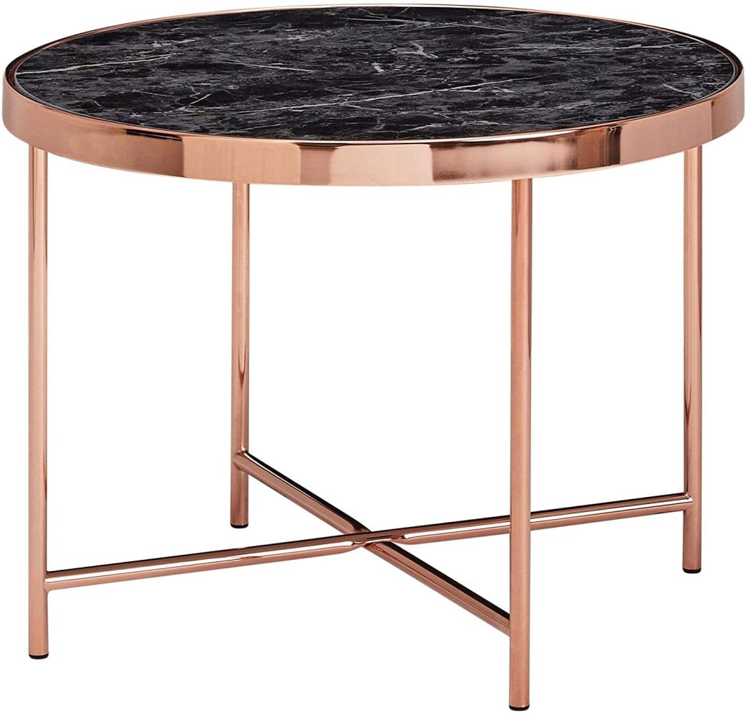 FineBuy Beistelltisch, Metall Kupfer/Marmoroptik Schwarz, Rund 60cm Bild 1