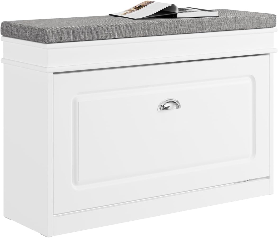 Schuhkipper mit Sitzkissen und Klappe MDF Weiß FSR82-L-W Bild 1