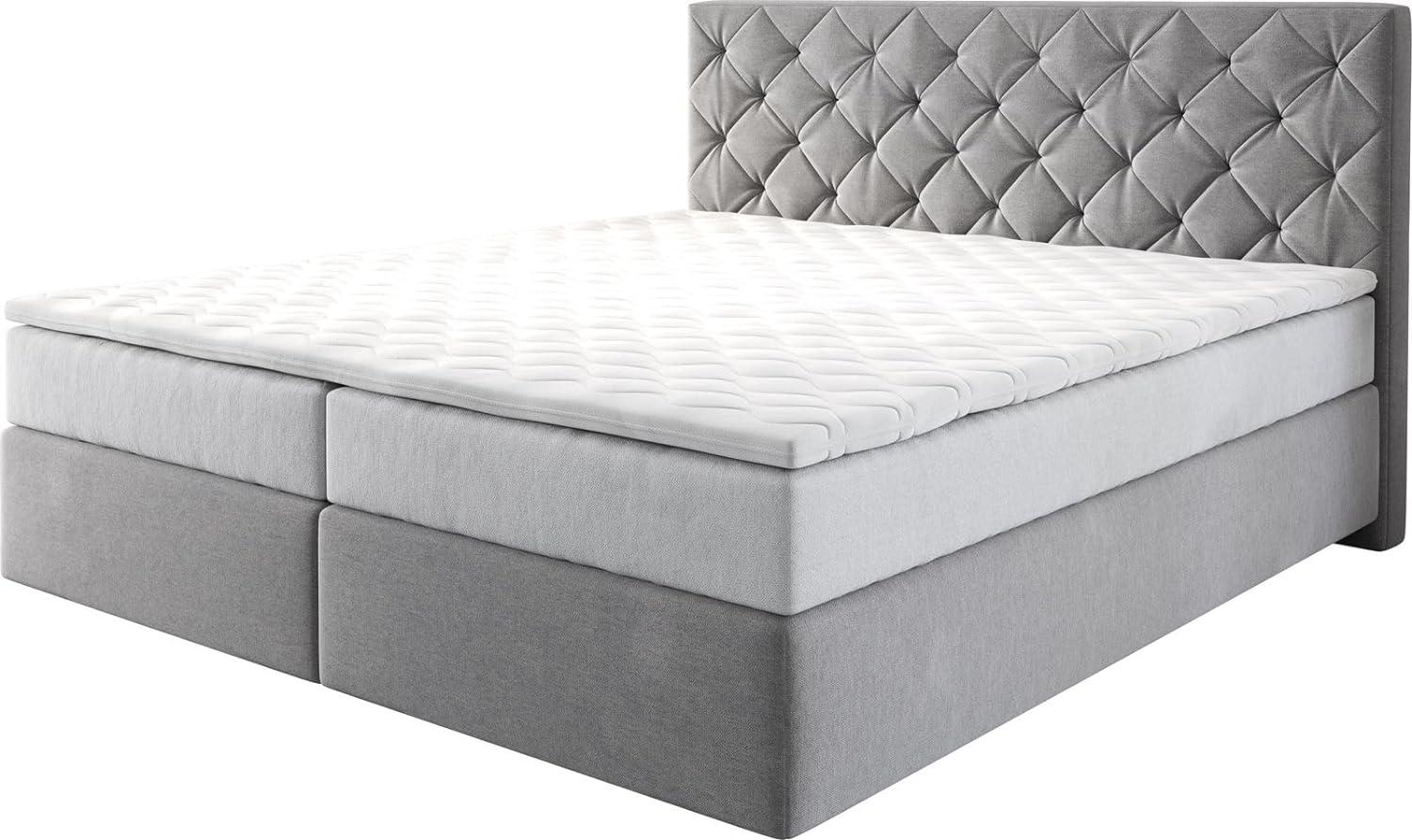 Boxspringbett Dream-Great 180x200 cm Mikrofaser Grau mit TFK Matratze und Visco Topper Bild 1