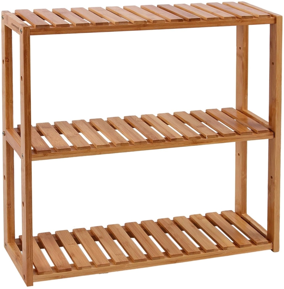 Songmics Badezimmerregal aus Bambus, Pflanzenregal mit 3 verstellbaren Regalebenen, Wandmontage oder freistehend, Wohnzimmer, Flur oder in der Küche, 60 x 15 x 54 cm, Natur BCB13Y Bild 1