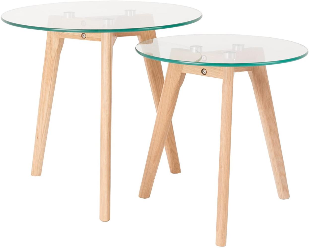 WHITE LABEL LIVING Beistelltisch Set Bror Glas Rund Weiß (2er-Set) Bild 1