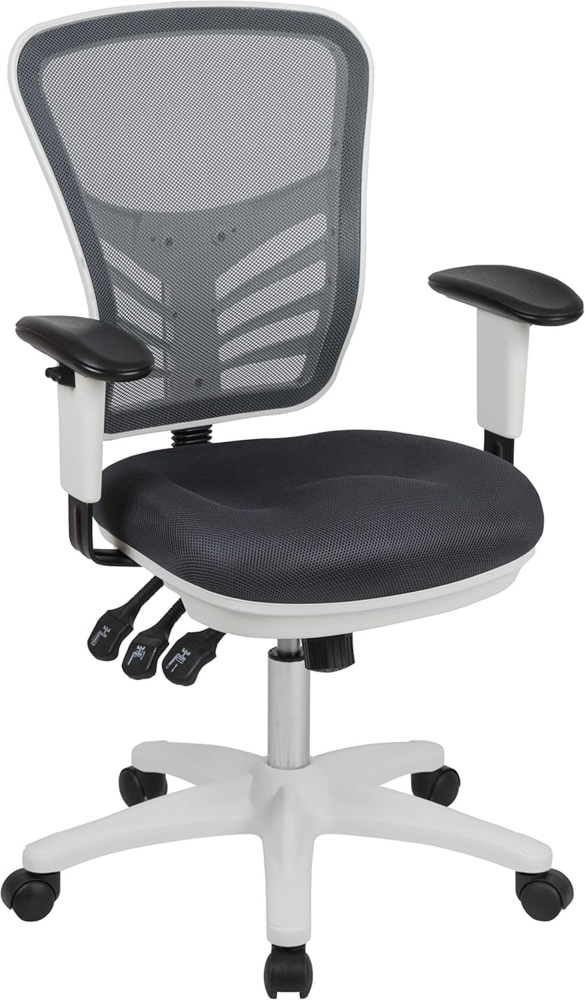 Flash Furniture Bürostuhl mit mittelhoher Rückenlehne – Ergonomischer Schreibtischstuhl mit verstellbaren Armlehnen und Netzstoff – Perfekt für Home Office oder Büro – Dunkelgrau/weiß Bild 1