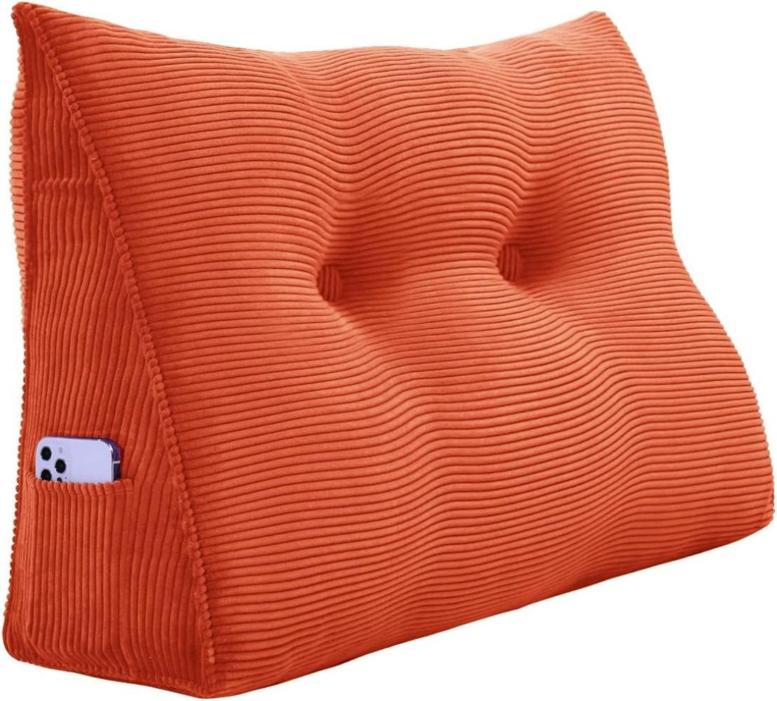 VERCART Großes Keilkissen, Langes Lesekissen, Bettruhe Rückenkissen, Dreieckiges Liegekissen, Dekoratives Kopfteilkissen für Tagesbett oder Tiefes Sofa, Cord Orange, 80cm Bild 1