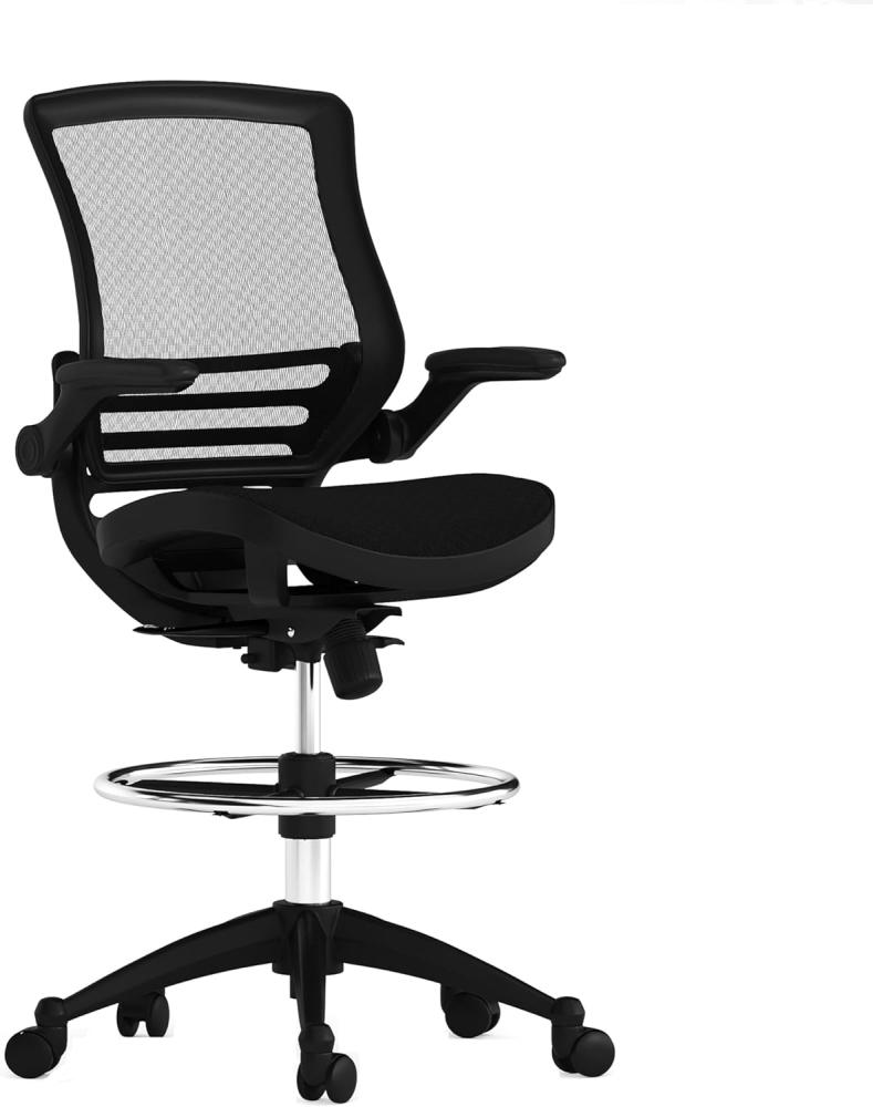 Flash Furniture Waylon Bürostuhl mit mittlerer Rückenlehne und verstellbarem Fußring, Lendenwirbelstütze und Sitzhöhe, ergonomischer Chefsessel aus Mesh mit Armlehnen, Schwarz Bild 1