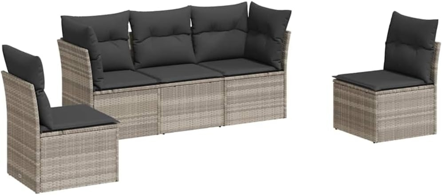 vidaXL 5-tlg. Garten-Sofagarnitur mit Kissen Hellgrau Poly Rattan 3249191 Bild 1