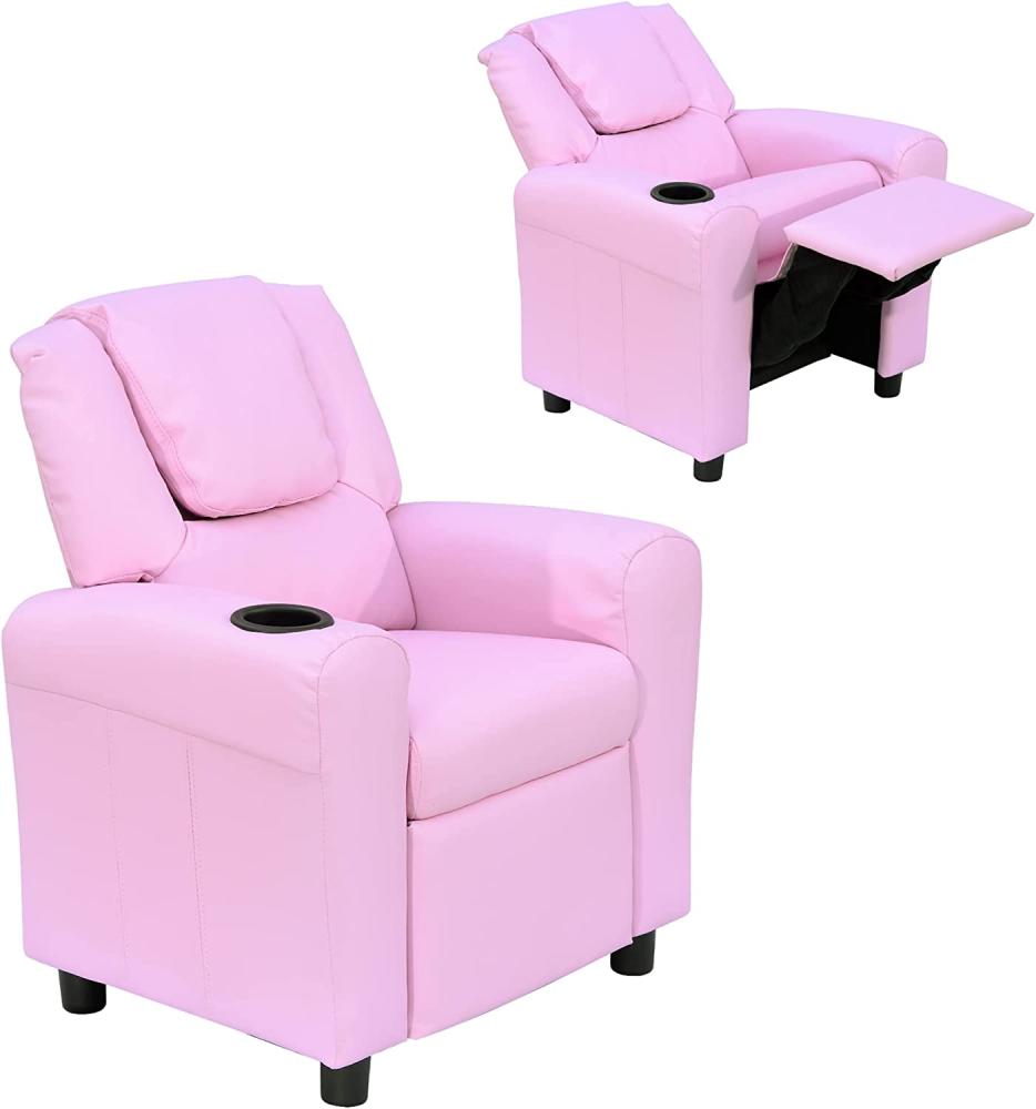 HOMCOM Sessel Kindersessel, Liegefunktion, Eingebauten Becherhalter, Rosa (Set, 1-St, Kindersofa für 3-6 Jahre alt), 62B x 56T x 69H cm Bild 1