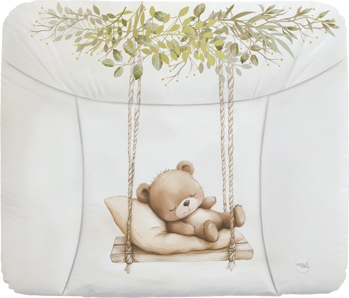 Ceba Baby® weiche Wickelauflage 75x72 cm - Baby Wickelunterlage- Wickeltischauflage für Junge und Mädchen - Wasserdicht, abwaschbar - OEKO-TEX® Standard 100 - Made in EU -Teddybär auf der Schaukel Bild 1