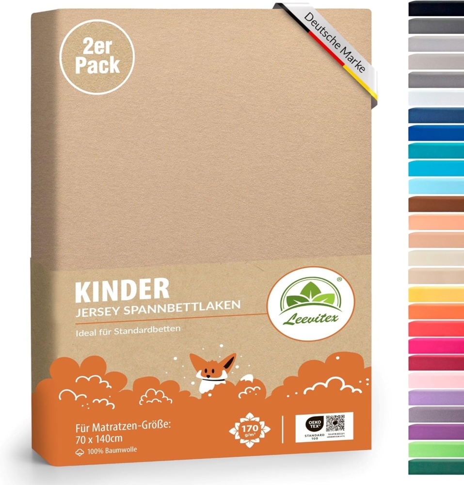 leevitex® Spannbettlaken Spannbettlaken Kinder Spannbettlaken Premium 170 g/m², Gummizug: Rundumgummizug, (2 Stück), schwer & blickdicht, 100% Baumwolle, 70 x 140 cm Bild 1