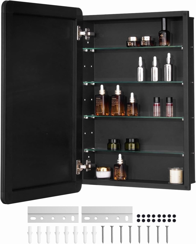 VEVOR Medizinschrank verspiegelter Arzneischrank (508 x 126 x 762 mm) für Badezimmer mit Spiegeltür & verstellbaren Glasböden, Einbau- und Wandmontage, Aluminiumrahmen, Spiegelschrank Badschrank Bild 1