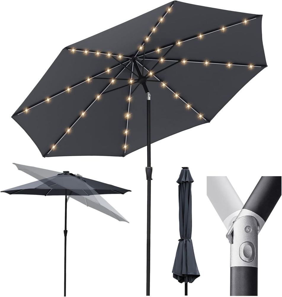 Sekey Solar-LED Sonnenschirm 330cm mit 40 LED, Windfester Gartenschirm UV 50+, Alu-Sonnenschirm mit Kurbel für Terrasse Balkon Garten Bild 1