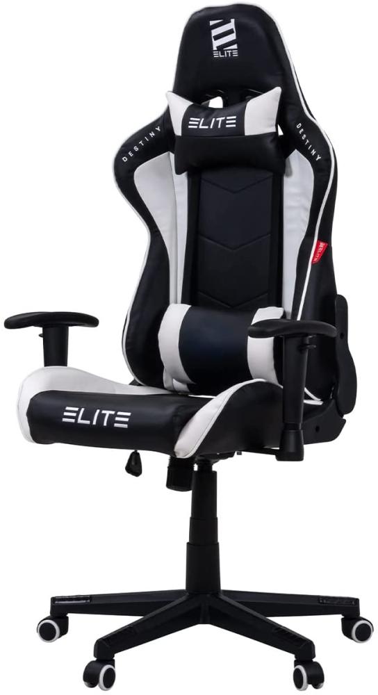 ELITE Gaming Stuhl MG200 Destiny - Ergonomischer Bürostuhl - Schreibtischstuhl - Chefsessel - Sessel - Racing Gaming-Stuhl - Gamingstuhl - Drehstuhl - Chair - Kunstleder Sportsitz (Schwarz/Weiß) Bild 1