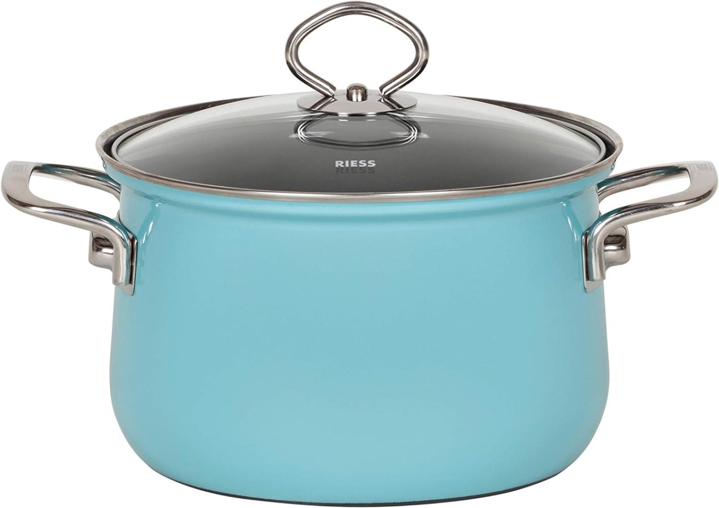 Riess Fleischtopf mit Glasdeckel Ø20cm 3,5 Liter Emaille Nouvelle Kristallblau Bild 1