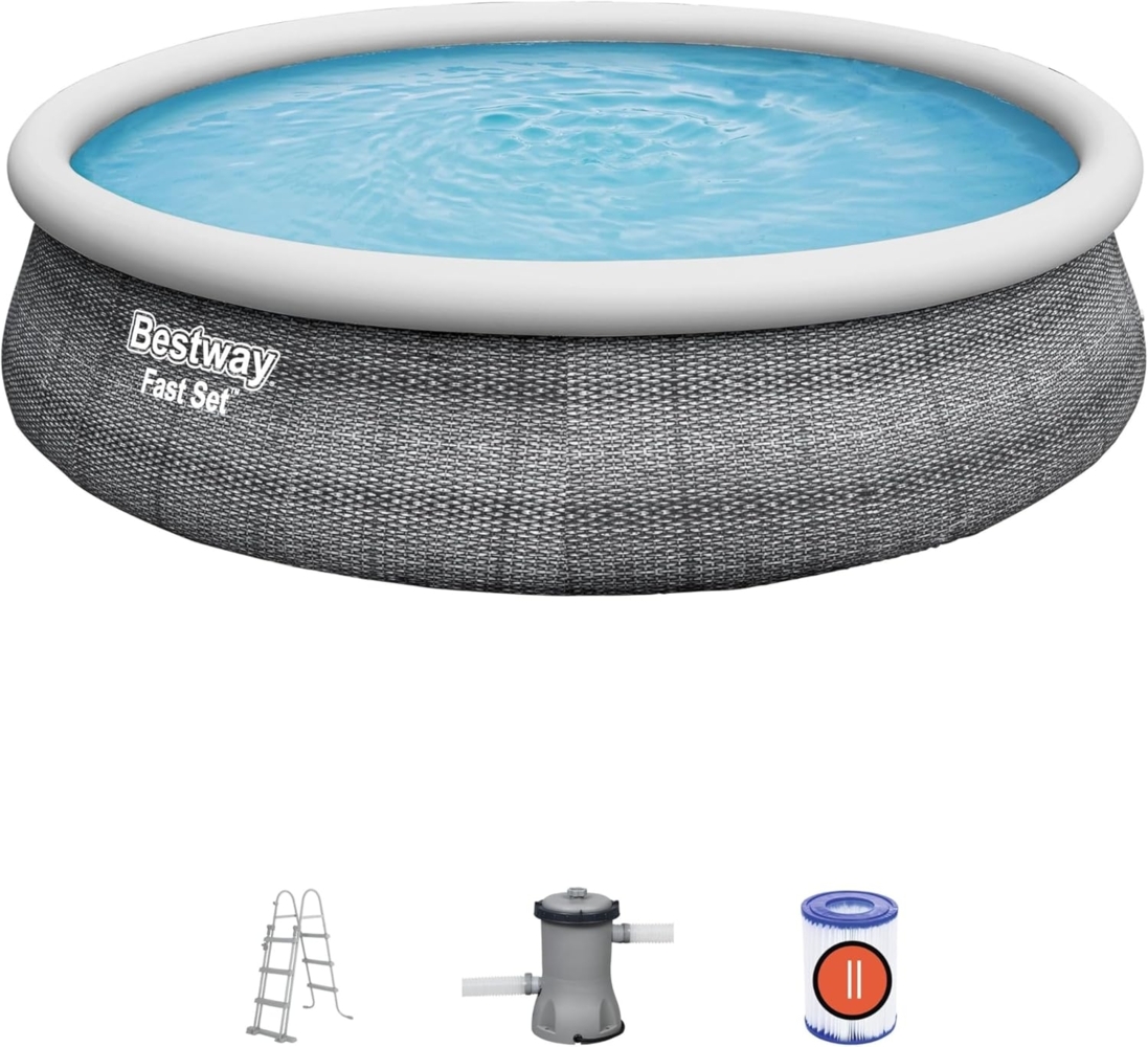 BESTWAY 57372 Fast Set Swimmingpool Rund Rattan Look Filter Leiter 457x107 Bild 1