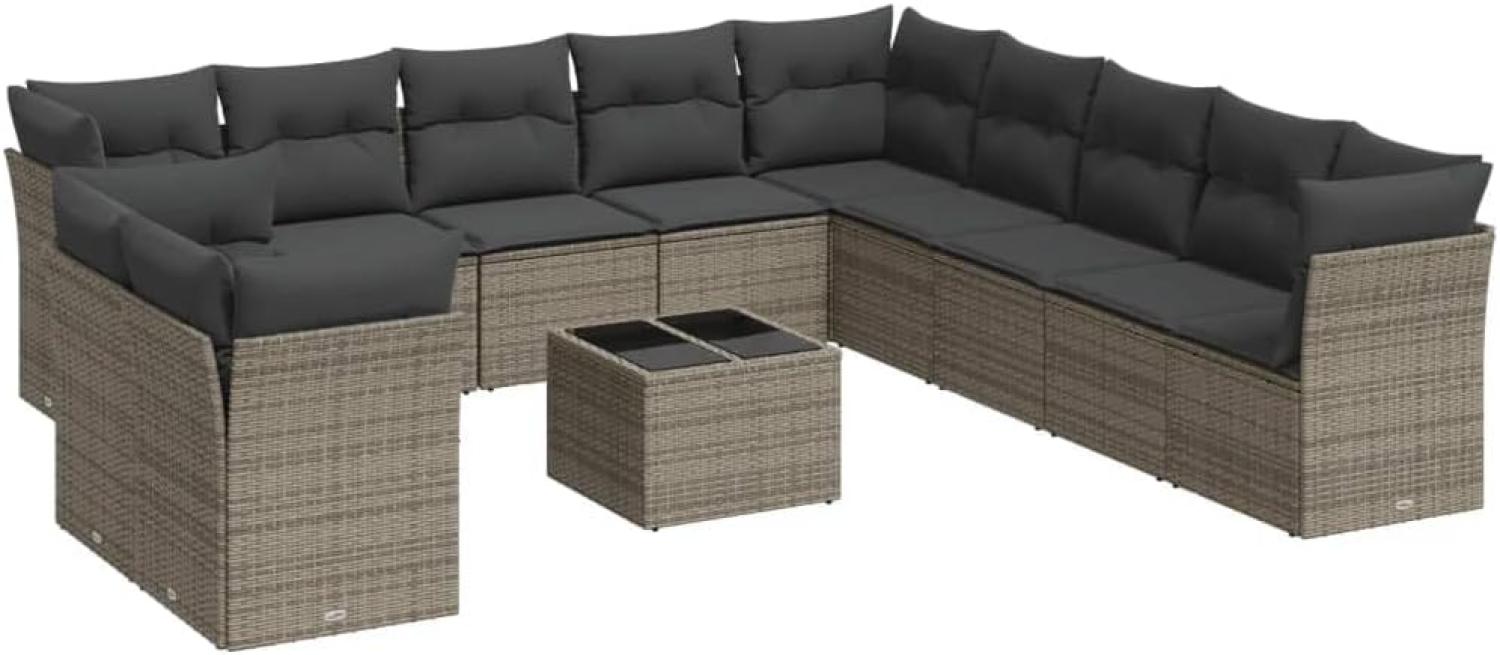 vidaXL 12-tlg. Garten-Sofagarnitur mit Kissen Grau Poly Rattan 3217890 Bild 1