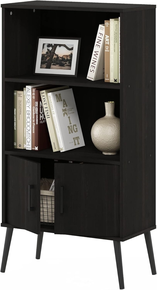 Furinno Claude Mid-Century Style Akzent-Bücherregal mit Holzbeinen, Espresso Bild 1