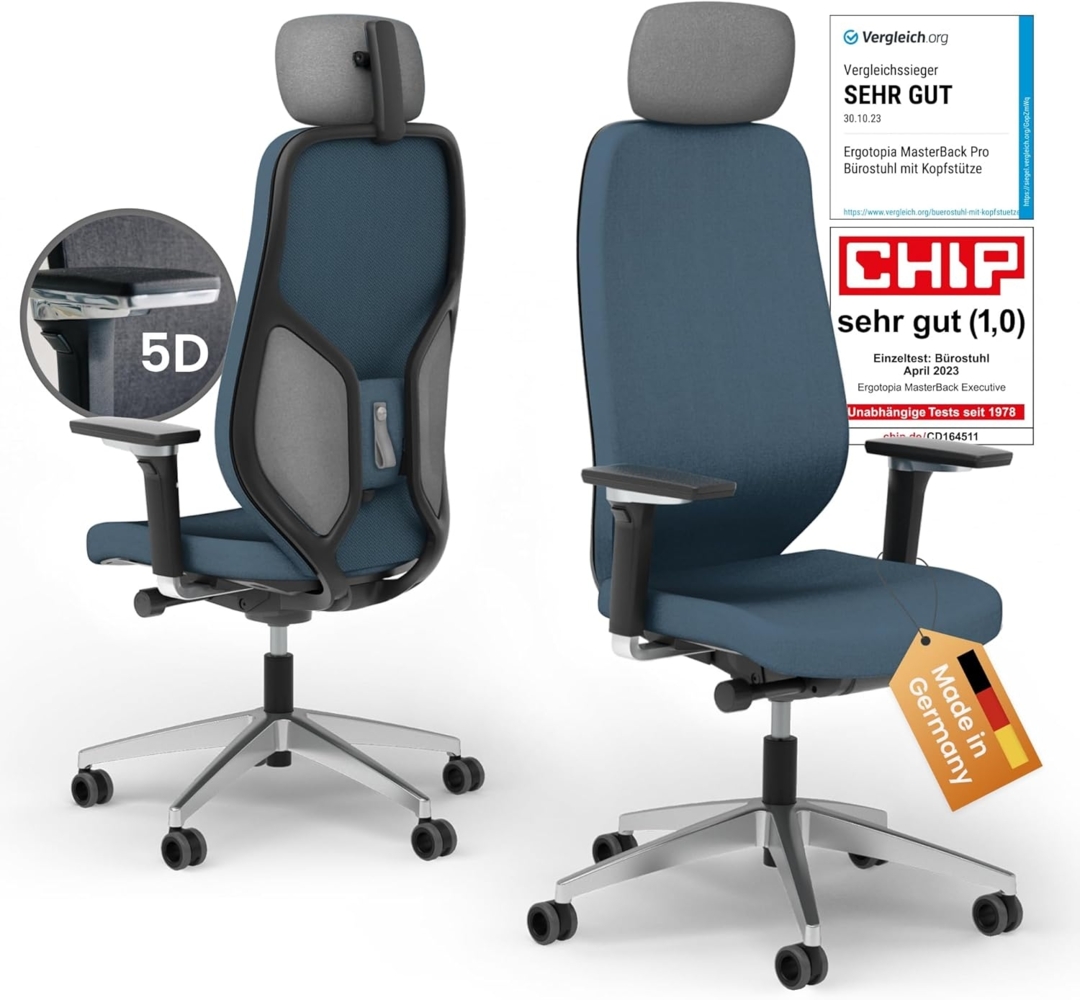 Ergotopia® MasterBack Executive ergonomischer Bürostuhl mit 3D Neigungsmechanik - Premium Schreibtischstuhl Made in Germany mit Lordosenstütze, Synchronmechanik & verstellbaren 5D Armlehnen Bild 1