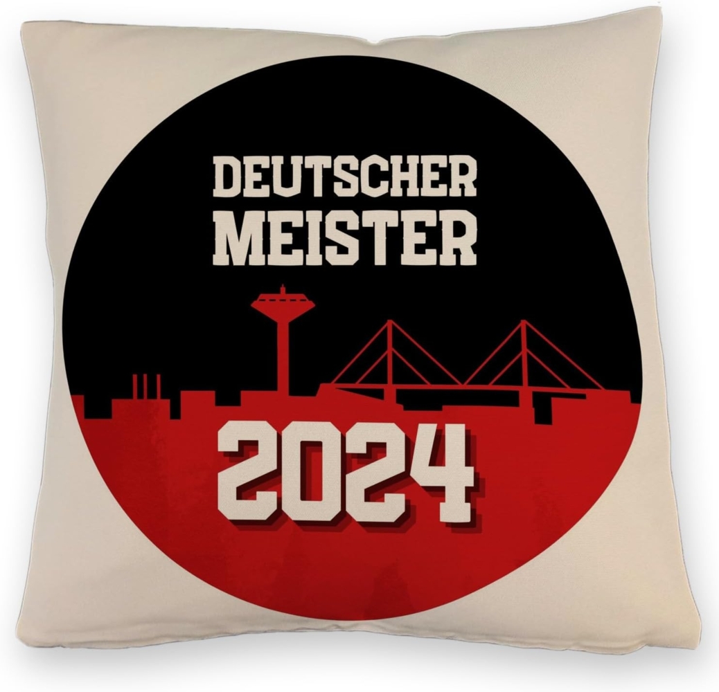 speecheese Dekokissen Leverkusen Kissen mit Leinenoptik mit Spruch Deutscher Meister 2024 Bild 1