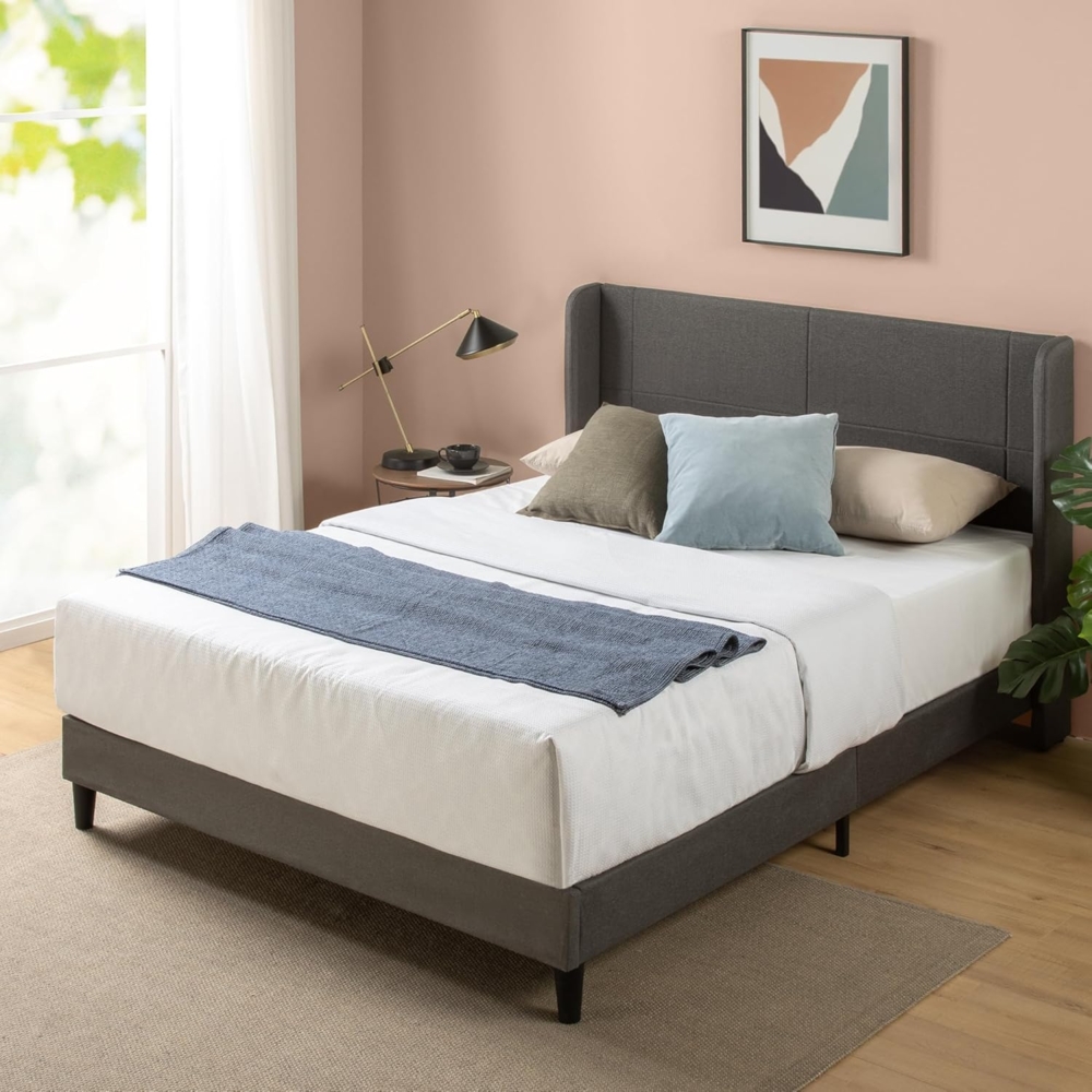 Zinus Sasha Bed 180x200 cm - Höhe 25 cm - Gepolsterter Plattformbettrahmen mit Wingback Kopfteil und Bambuslattenrost - Dunkelgrau Bild 1