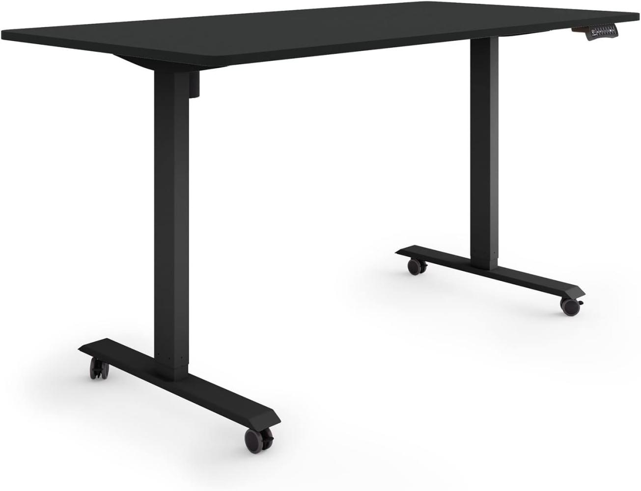 ESMART Germany ETX-121BB 160x80cm Schwarz Ergonomischer Steh-Sitz-Schreibtisch auf Rollen Stufenlos elektrisch höhenverstellbar 78,5-128,5cm 3 x Memory Aktivitätserinnerung Soft-Start/Stopp Bild 1