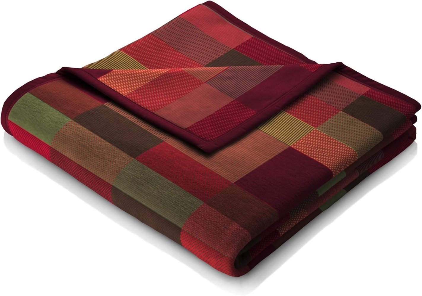 Wohndecke Color Squares red, rot-bunt karierte Decke in 150x200, Baumwoll-Mix, Biederlack, Made in Germany Bild 1