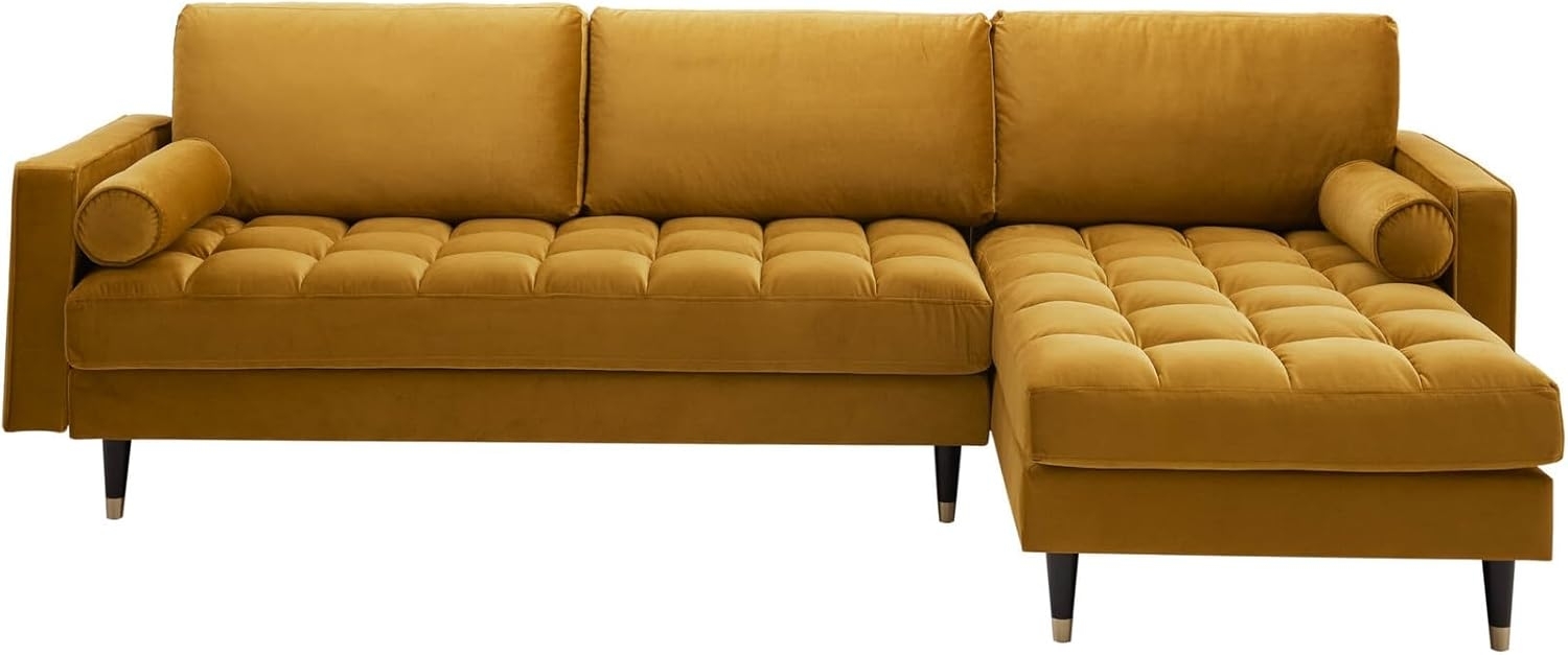 riess-ambiente Ecksofa COZY VELVET 260cm senfgelb / schwarz gold, Einzelartikel 1 Teile, Wohnzimmer · Samt · L-Form · Federkern · Couch inkl. Kissen · Barock Bild 1