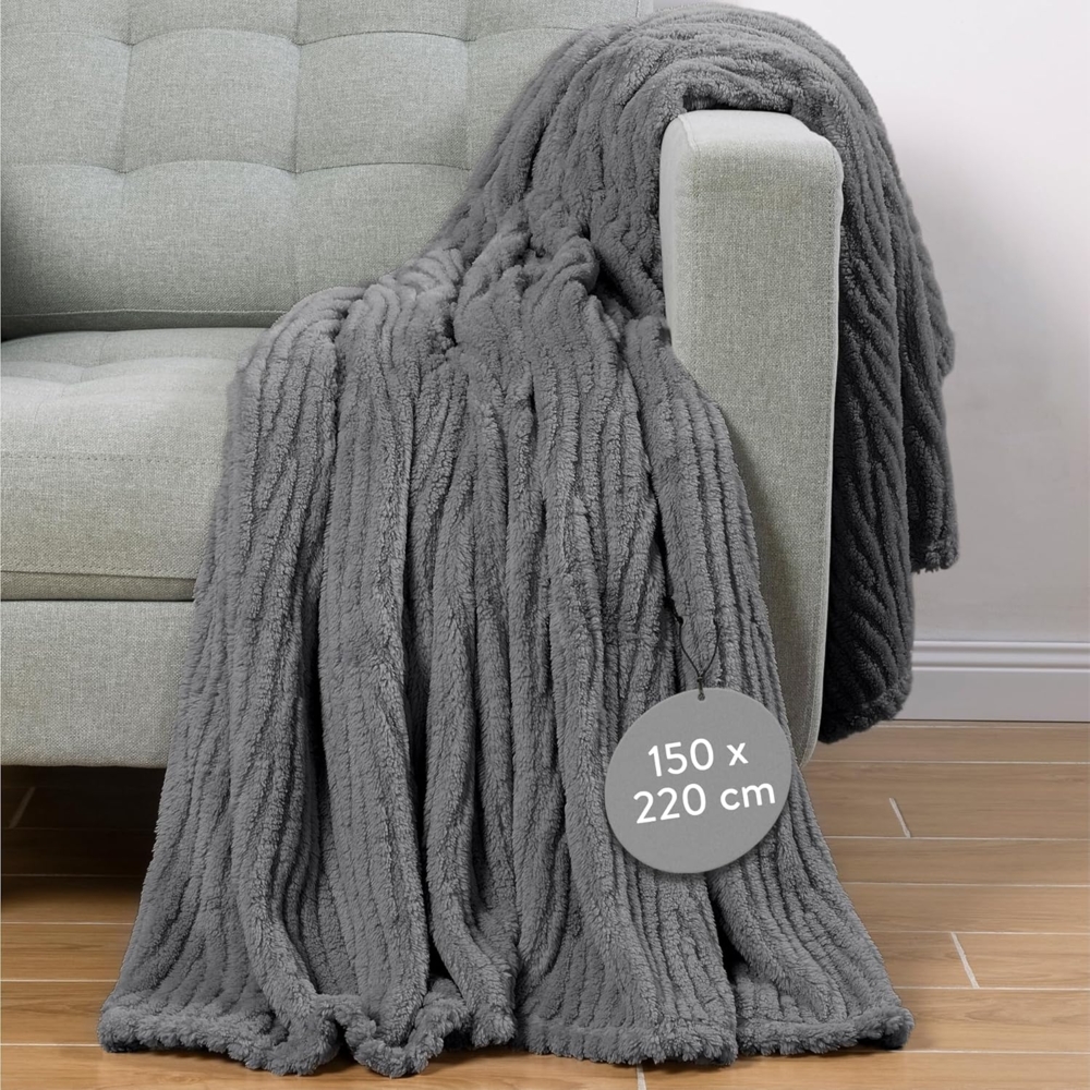 Wohndecke Sherpa Decke 150x220 grau - Kuscheldecke flauschig - Sofadecke warm, HOMELEVEL Bild 1