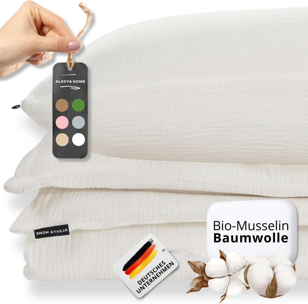 Alavya Home® Bettwäsche Black Friday I Musselin 135x200 mit Kissenbezug I GOTS zertifiziert, 100% Bio-Baumwolle, 2 teilig, Bettbezug-Set Bettwäsche 135x200 Hypoallergen & Atmungsaktiv Bild 1