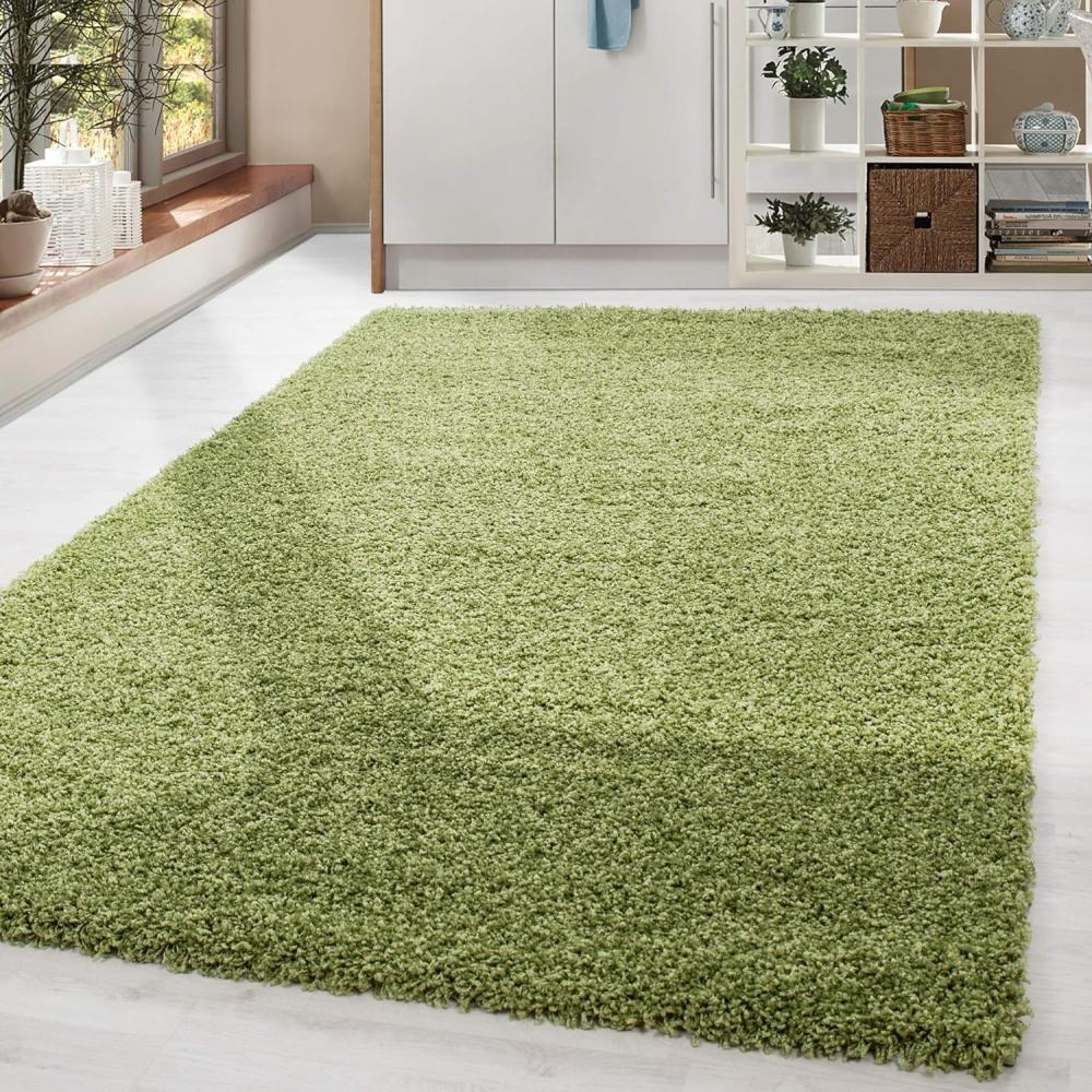 HomebyHome Shaggy Hochflor Wohnzimmerteppich Läufer 80x150 cm Grün - Flur Teppich Flauschig, Modern, Plüsch und Extra Weich - Ideal als Bettvorleger im Schlafzimmer und als Küchenläufer Bild 1