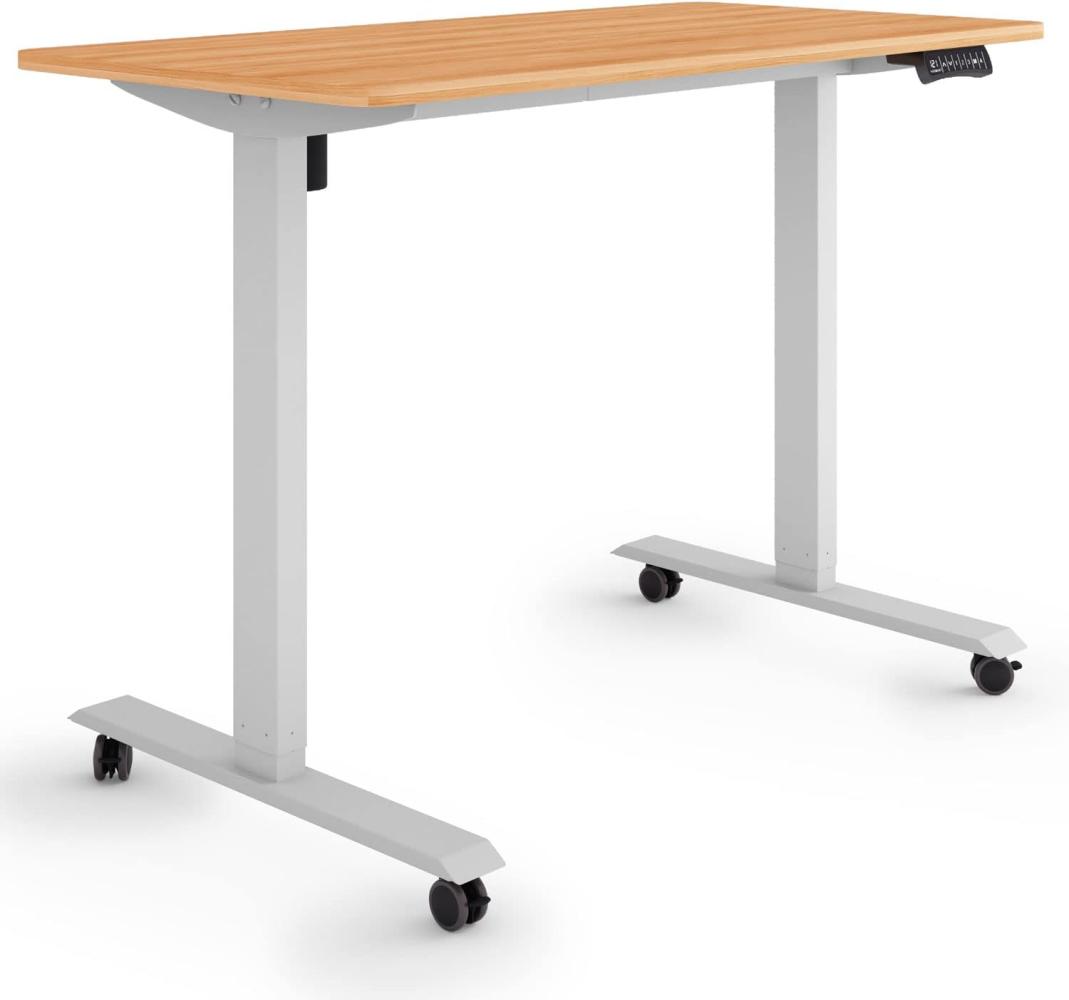 ESMART Germany ETX-121GM 120x60cm Ahorn Dekor Ergonomischer Steh-Sitz-Schreibtisch auf Rollen Stufenlos elektrisch höhenverstellbar 78,5-128,5cm 3X Memory Aktivitätserinnerung Soft-Start/Stopp Bild 1