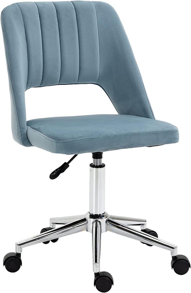 Vinsetto Bürostuhl Drehstuhl Schreibtischstuhl Höhenverstellbar 360° drehbar Jakobsmuschel-Form mit Nahtlinien-Design Schaumstoff Samtartiges Polyester Blau 49 x 54 x 79-91 cm Bild 1