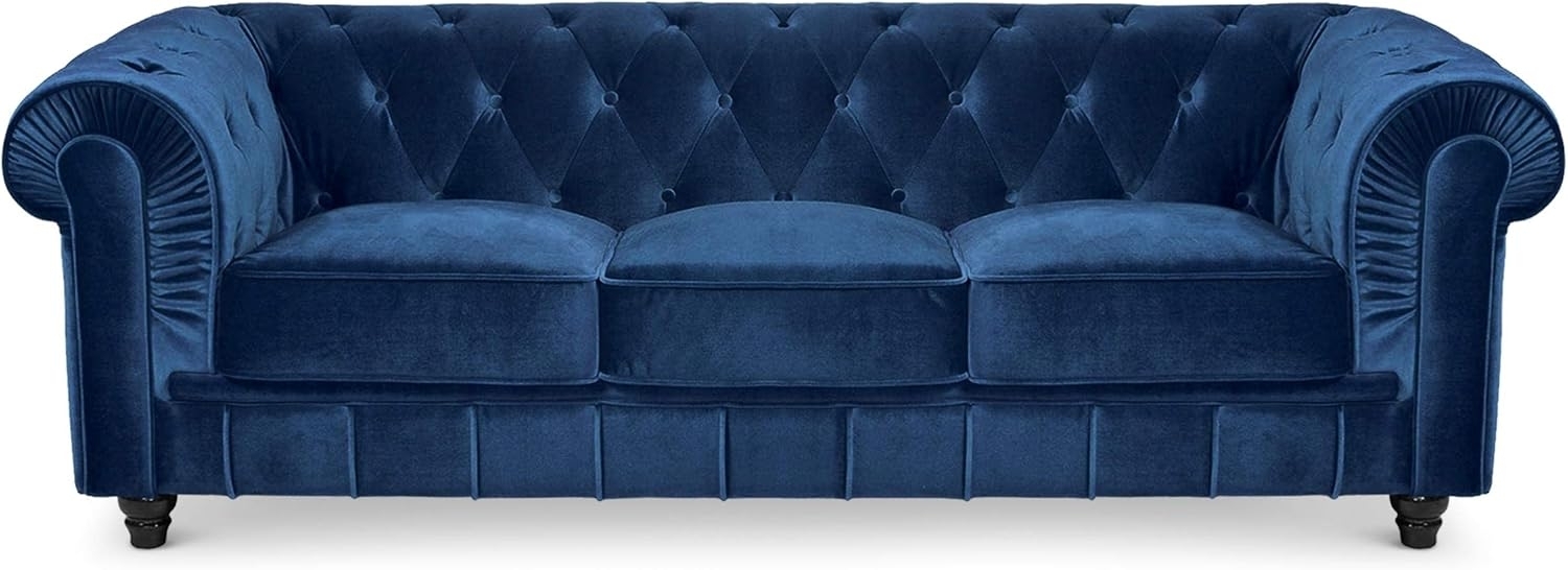 Menzzo Grand Samtsofas, Holz, Blau, L209 x P82 x H72 cm Bild 1