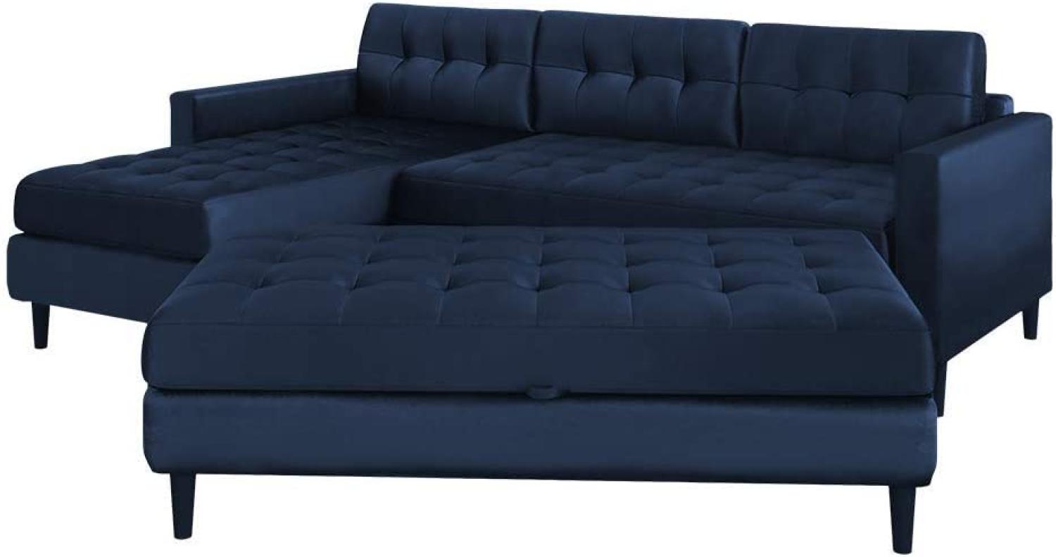 Selsey KOPENHAGA - Ecksofa/Moderne Eckcouch mit Veloursbezug, Holzbeinen, Ottomane beidseitig montierbar, 225 cm breit (Dunkelblau, mit Hocker) Bild 1