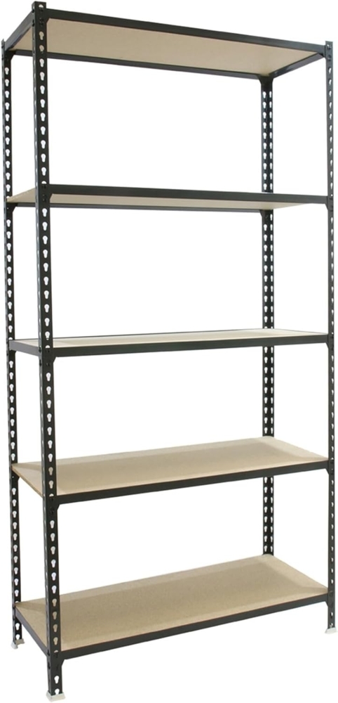 Simon Rack Metallregal, 5 verstellbare Holzböden, 200 kg Biegepunkt, 2000 x 1200 x 300 mm, Lagerregal, ohne Schrauben, Anthrazit/Holz - Maderclick Bild 1