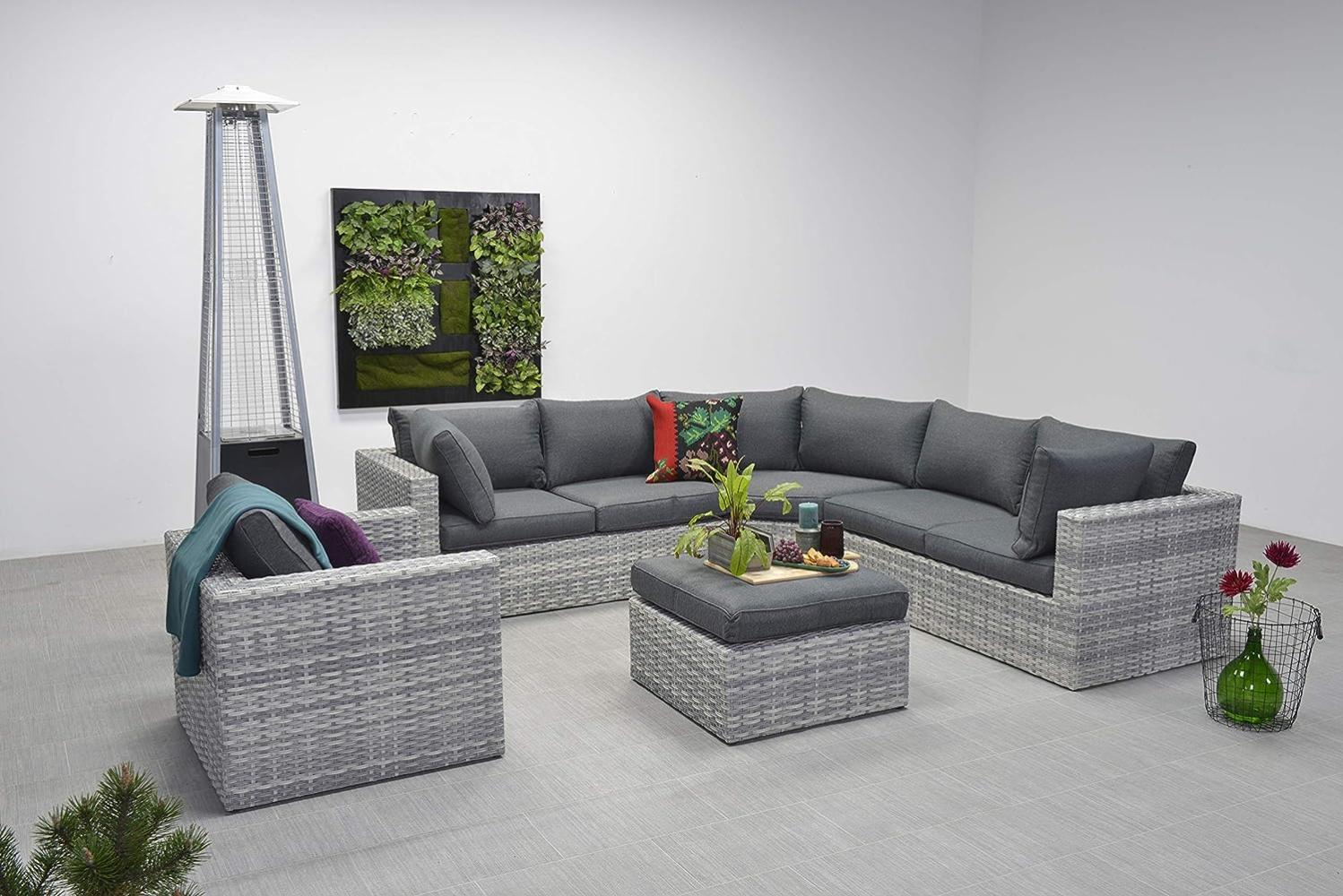 Garden Impressions Polyrattan Ecklounge "Menorca" inkl. Ecksofa, Sessel, Hocker/Tisch und Kissen, grau Bild 1