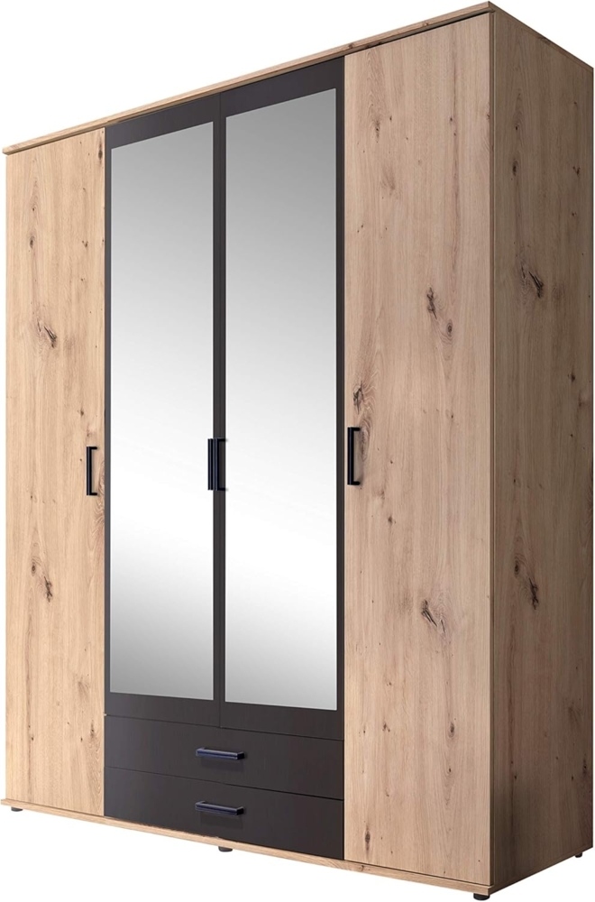 POL Power 'Chicago' Kleiderschrank mit Spiegel, 4-türig, Artisan Eiche/Anthrazit grau, 159 x 197 x 54 cm (B/H/T) Bild 1
