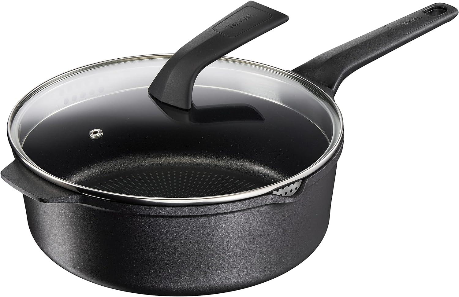 Tefal E24933 Robusto Aluguss Schmorpfanne 26 cm mit Deckel | einfache Reinigung | Antihaftversiegelung | Thermo-Signal Temperaturanzeiger | spülmaschinenfest | induktionsgeeignet | Schwarz Bild 1