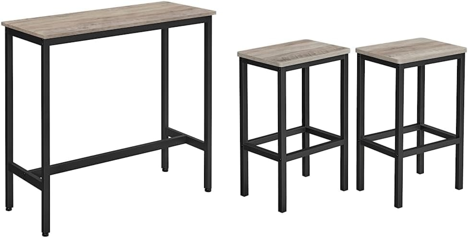 Vasagle Bartisch, Küchentisch, Küchentresen, rechteckiger Stehtisch, stabiles Metallgestell, 100 x 40 x 90 cm, einfacher Aufbau, schmal, Greige-schwarz & Barhocker, 2er Set, 40 x 30 x 65 cm Bild 1