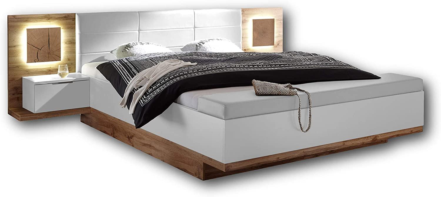 Doppelbett Nachtkommoden CAPRI XL Bett Ehebett Fussbank 180x200 weiß Eiche Bild 1