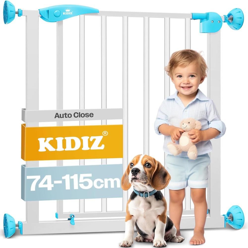 KIDIZ® Türschutzgitter Absperrgitter Treppengitter Kindergitter | Gitter Haustier | ohne Bohren | beidseitig schwenkbar, Farbe: Weiß, Größe: 74-87 cm Bild 1