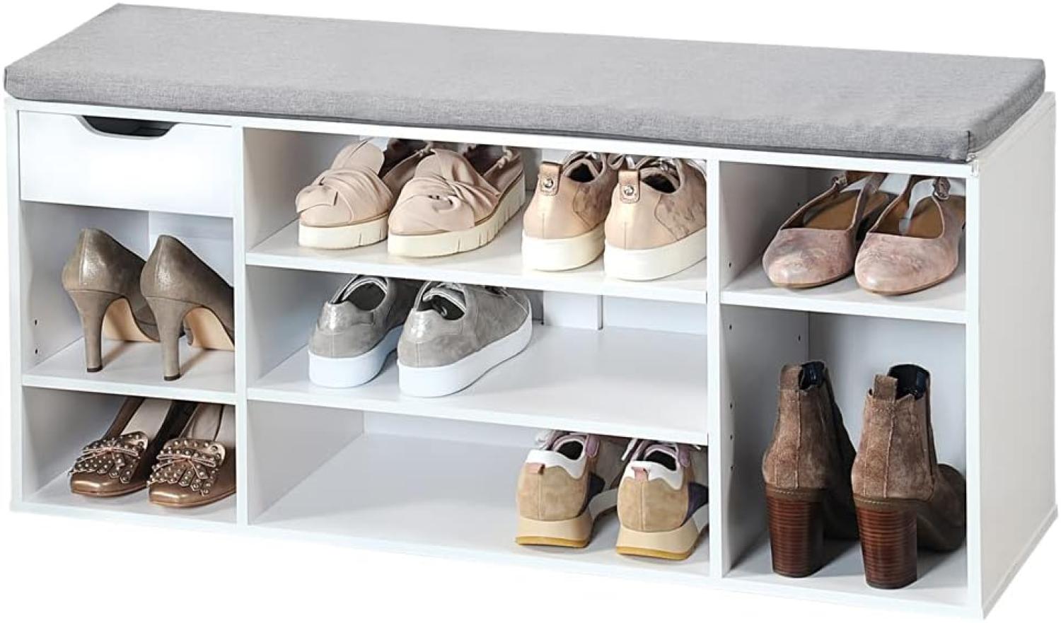 Schuhregal mit Sitzfläche und Schublade, 7 Ablagen, MDF, Kesper Bild 1