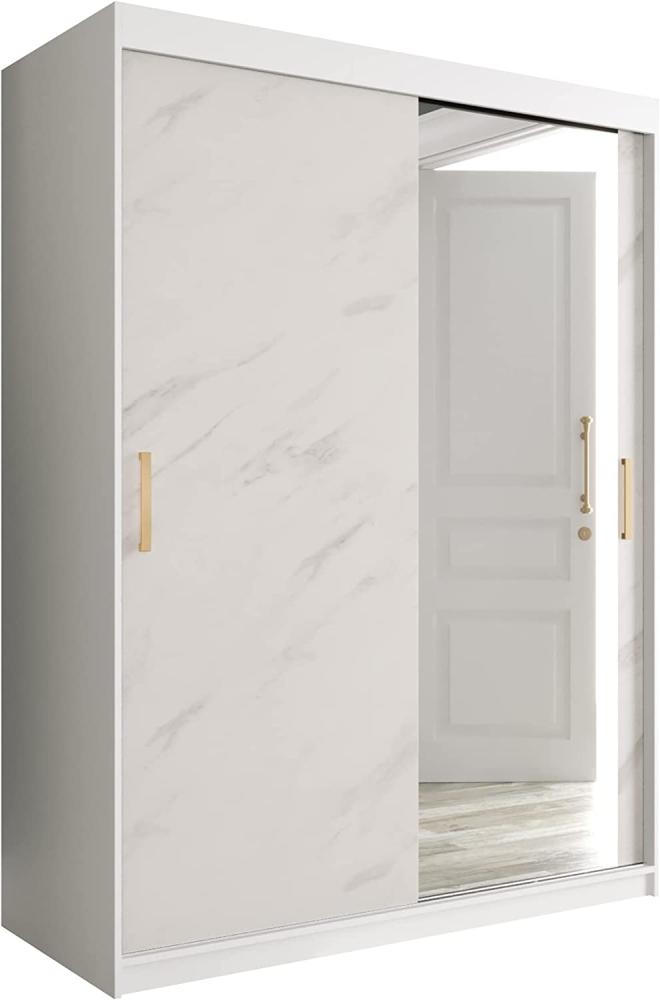 Kleiderschrank Kamoga T2 150 (Weiß / Marmor Weiß + Gold, mit Schubladen) Bild 1