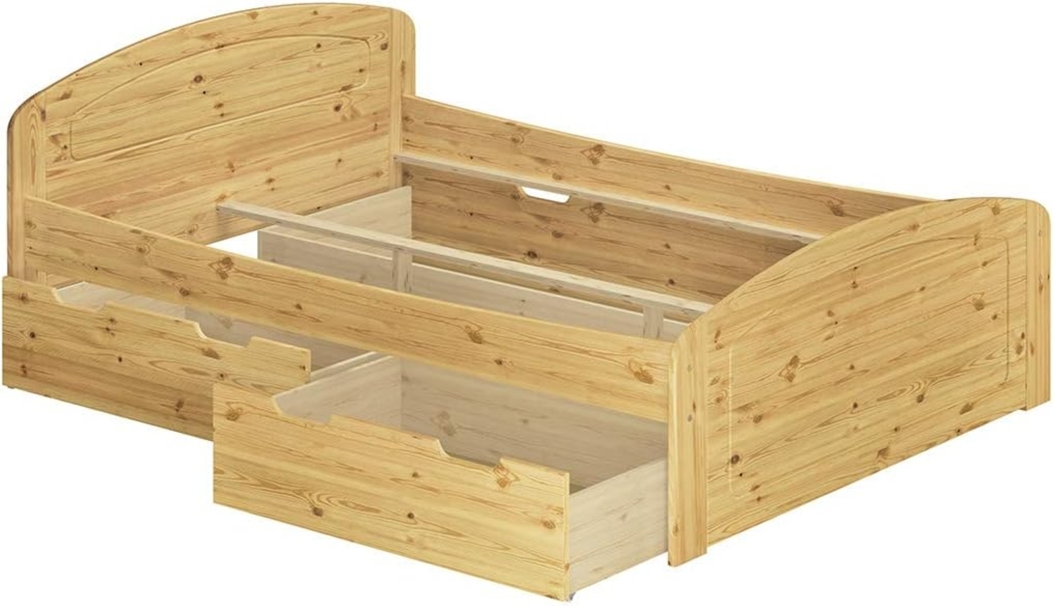 ERST-HOLZ Bett Funktionsbett 200x200 Kiefer mit 3 Bettkästen ohne Rost, Kieferfarblos lackiert Bild 1