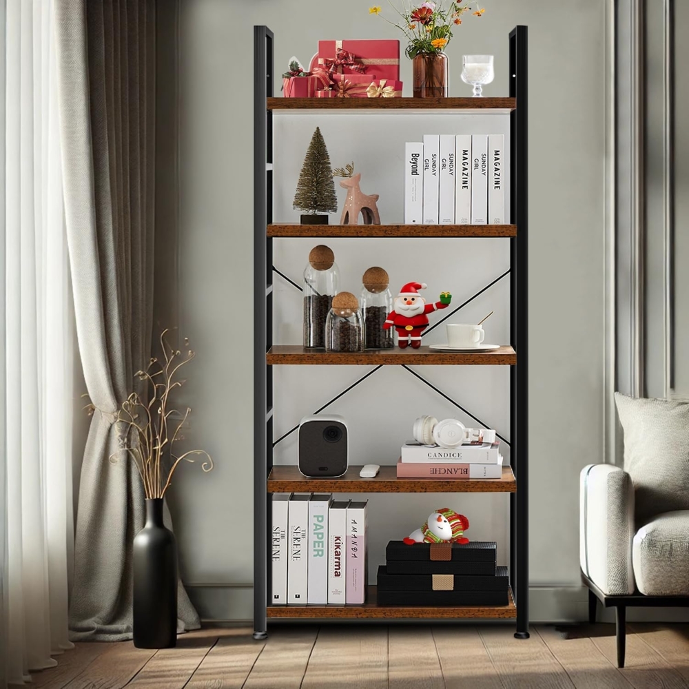 DUMOS Lagerregal mit 5 Ebenen Küchenregal Bücherregal im Industriestil,Standregal im Wohnzimmer Küche Regal aus MDF Metall schmales Bild 1
