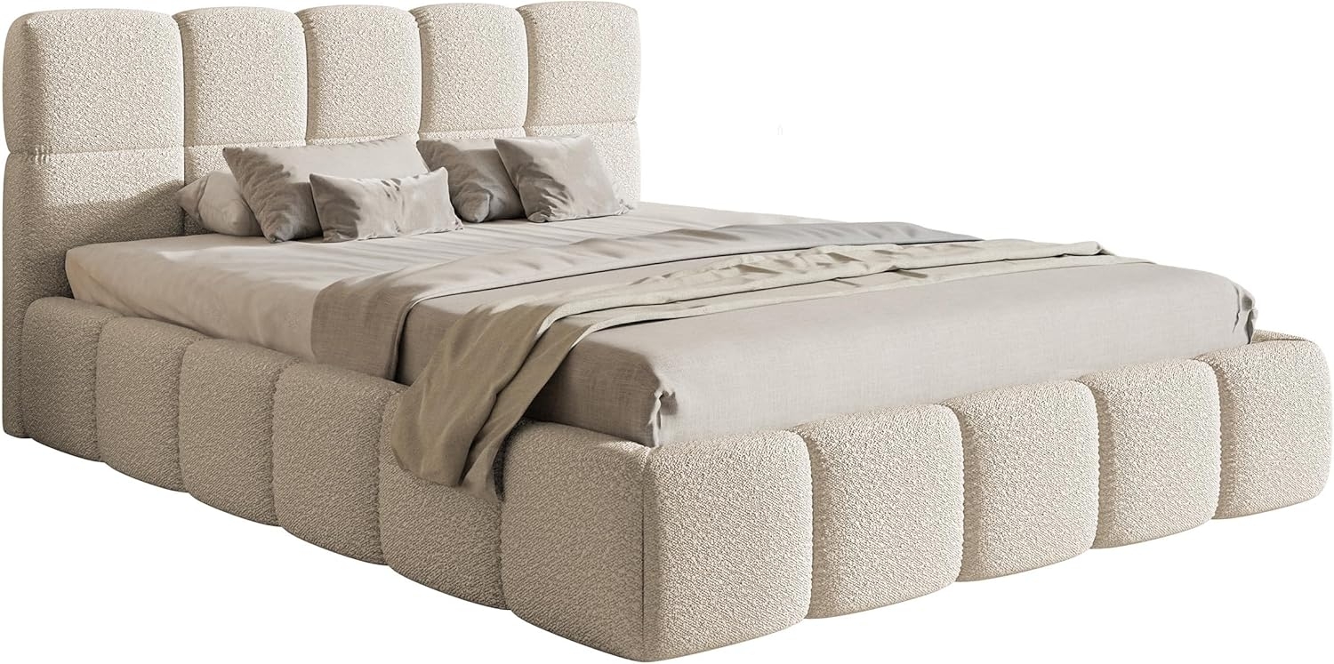 Selsey Bett Polsterbett 160x200 cm Boucle Gewebe Reißfest Cloudy Hellbeige Bild 1