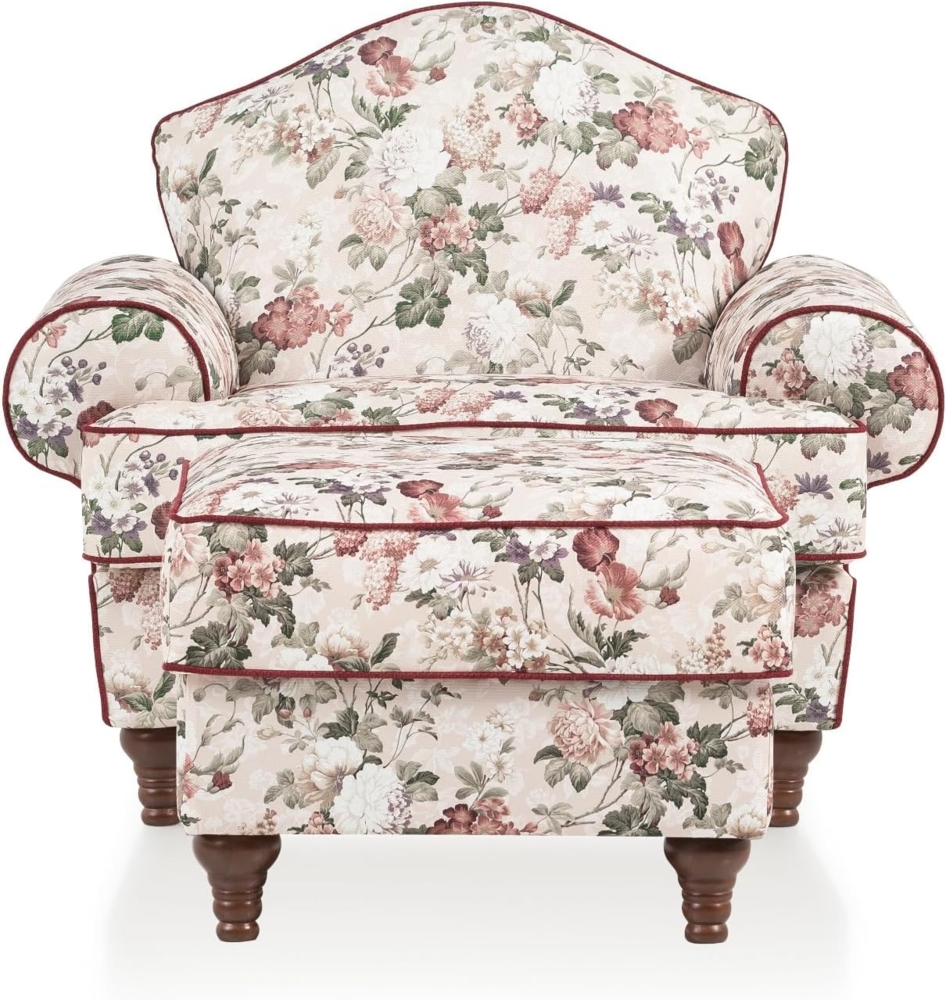 Sessel Elita in creme Landhaus Blumen Set inkl. Hocker Bild 1