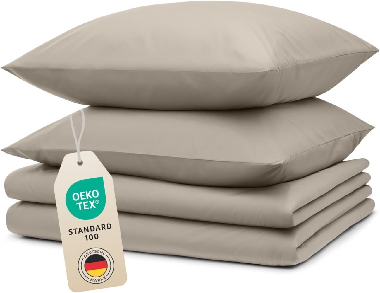 Blumtal Bettwäsche 135x200 4teilig - aus Atmungsaktivem Mikrofaser - 2X Bettbezug 135x200 cm + 2X Kissenbezüge 40x80 cm - Superweiches Bettwäsche-Set, Oeko-Tex Zertifiziert - Taupe Bild 1