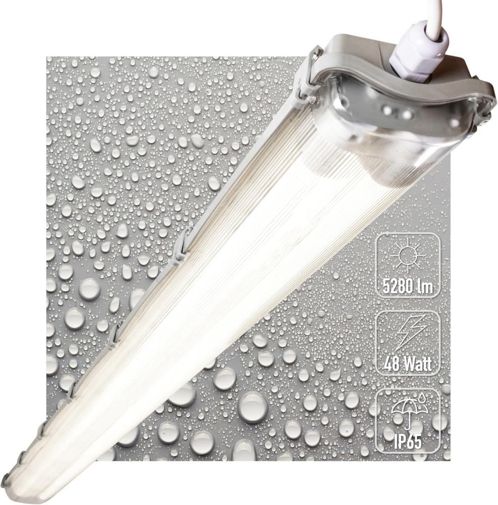 proventa LED Deckenleuchte Feuchtraumleuchte, LED, mit LED-Röhren 150 cm 2x 24W neutralweiß IP65 Bild 1