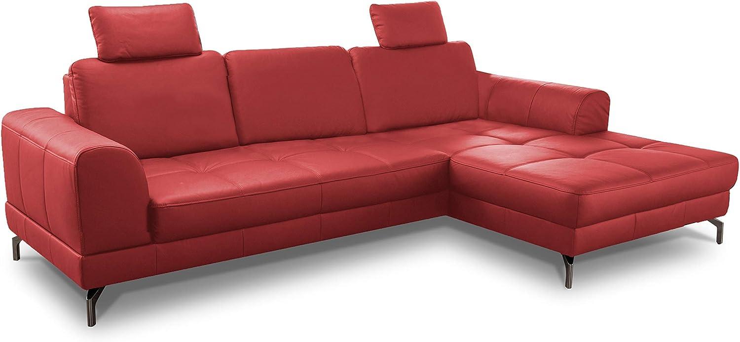 CAVADORE Ledergarnitur Benda / Großes Ecksofa mit XL-Longchair rechts & Federkern / Inkl. Sitztiefenverstellung & Kopfstützen / 284 x 87 x 175 / Echtleder: Rot Bild 1