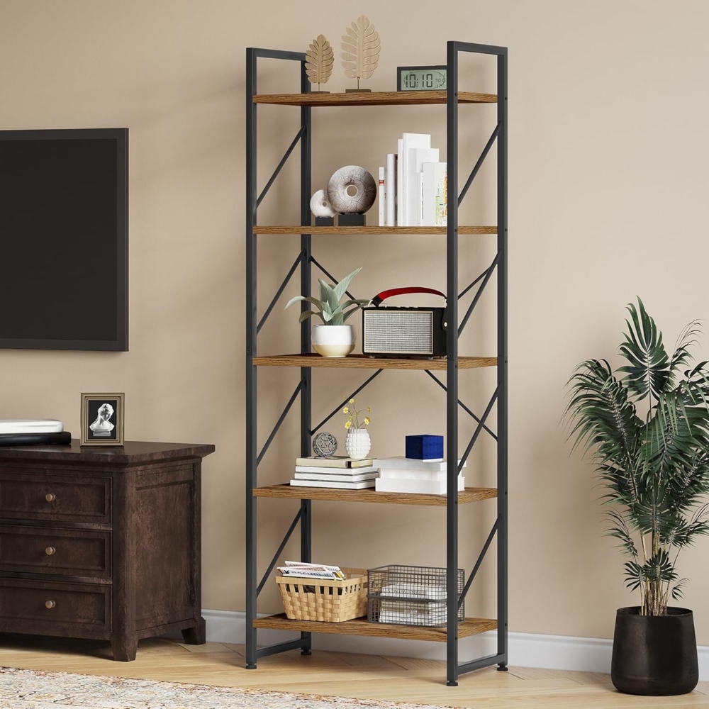 YITAHOME Bücherregal mit 5 Ebenen，Industrielles Standregal Aufbewahrungsregale für Wohnzimmer Bücher Schlafzimmer Büro Küche Zeitschriften,60 x 30 x 158 cm Bild 1