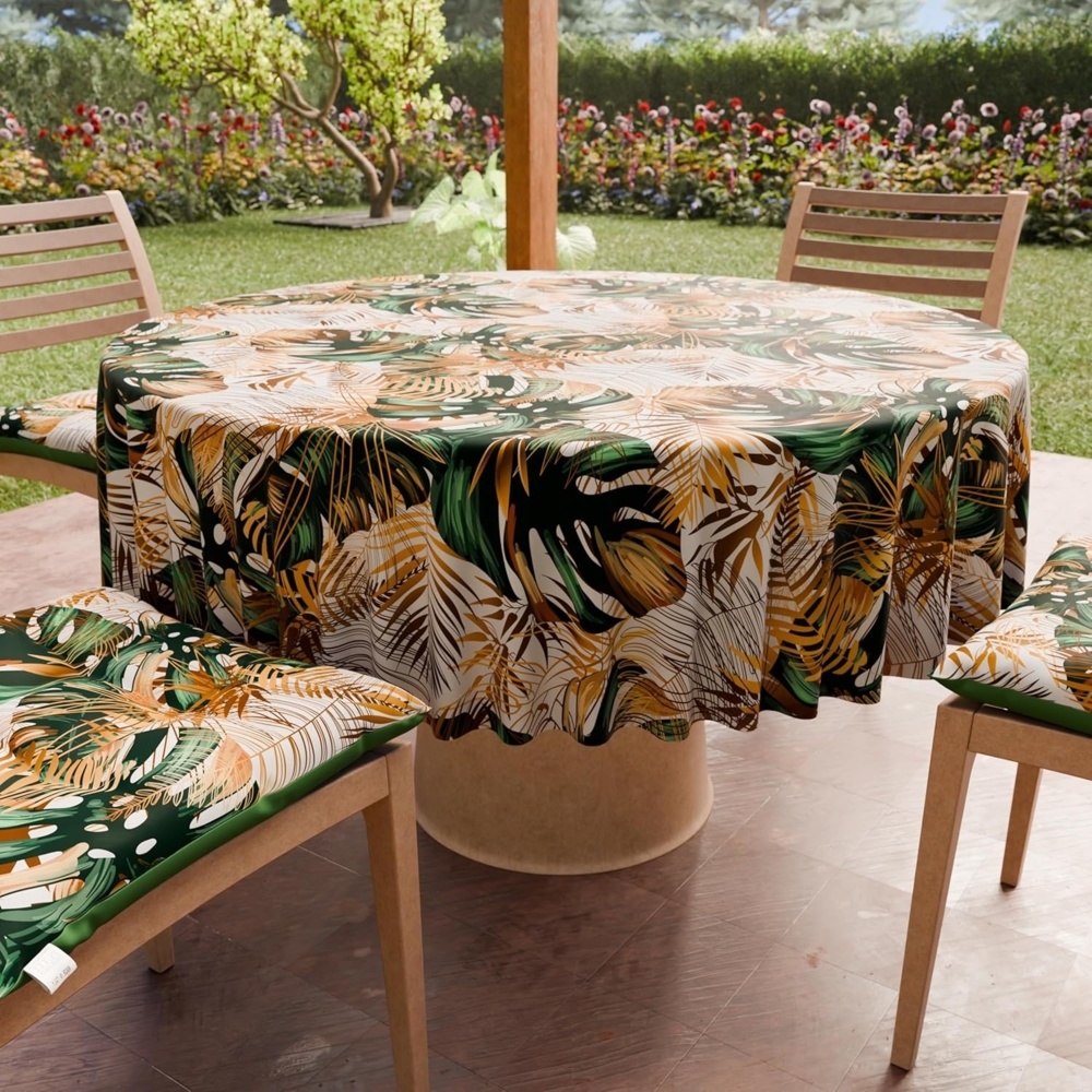 PETTI Artigiani Italiani - Fleckabweisende runde Tischdecke aus Mikrofaser (Durchmesser 220 cm), Küchentischabdeckung für runde Tische, Design Tropical 04, 100% Made in Italy Bild 1